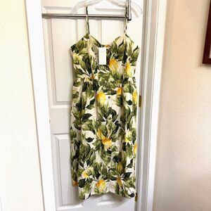 NWT H&M Linen Blend Lemon Print Button-Front Midi Dress Size XL